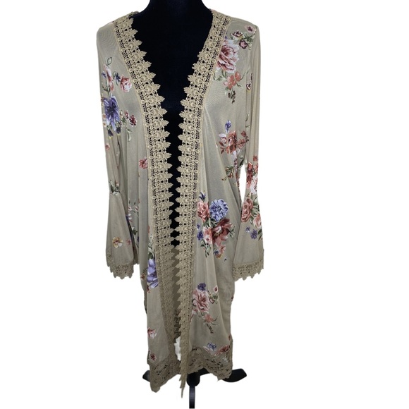 Poly & Esther Mesh Floral Cardigan Cover Up - Picture 3 of 5